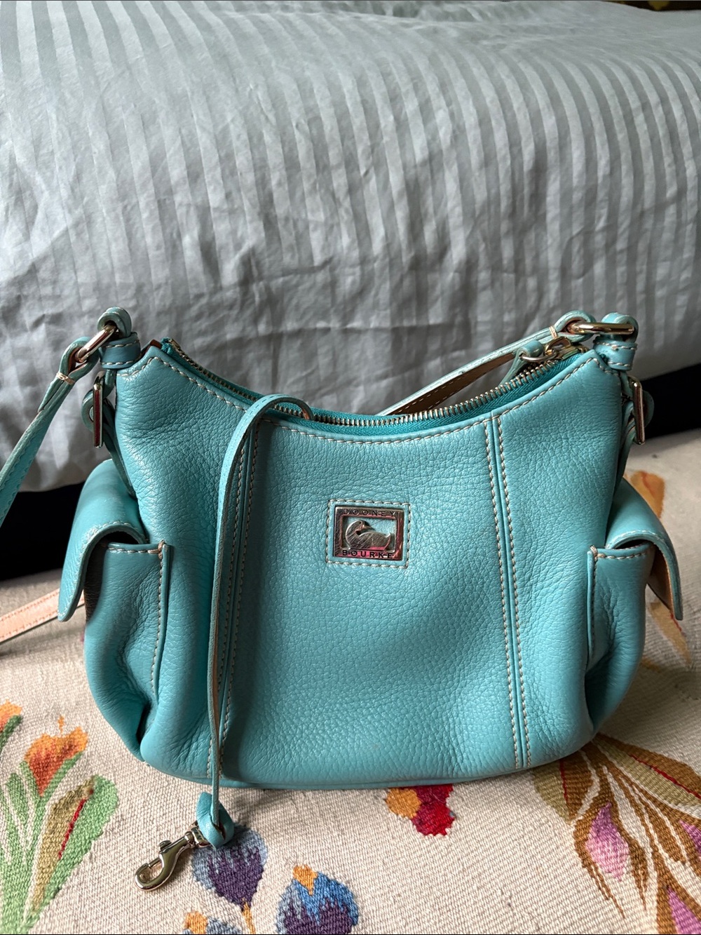 Dooney & Bourke Turquoise Pebbled  Leather Shoulder  xBody Bag